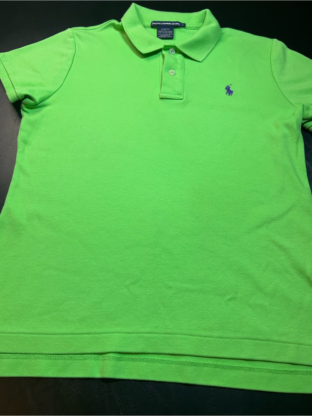 Ralph Lauren Sport Men’s Large Slim Fit Polo Shirt Green Purple Pony 100% Cotton